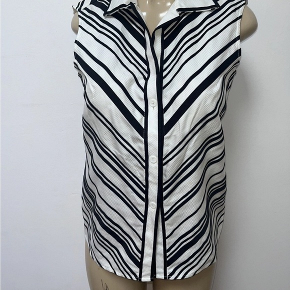 Linda Allard Ellen Tracy Black White Sleeveless Button Down Top Size 4 Cotton - Picture 1 of 5